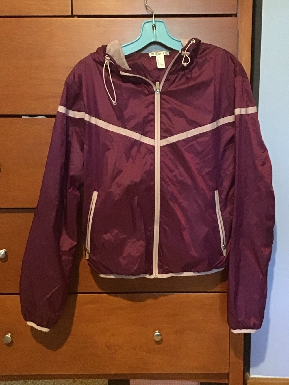 Forever 21 Plum Hooded Windbreaker with Light Trim